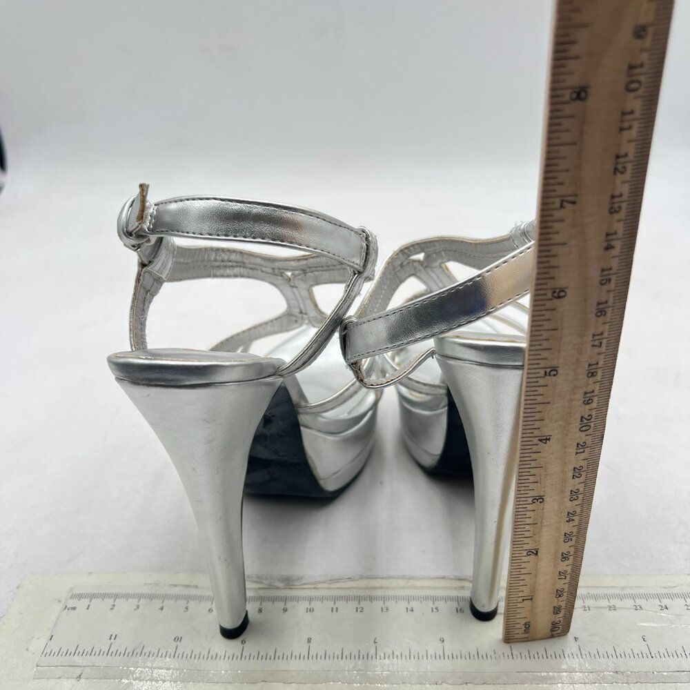 FSJ Silver Women's High Heels Platform Braid Ankle Strap Lady Heeled Sandals - Picture 4 of 7